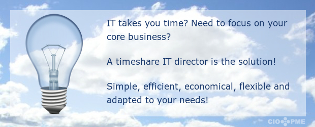 L'informatique vous prend du temps ? Besoin de vous concentrer sur votre coeur de métier ? Un directeur informatique en temps partagé est la solution ! Simple, efficace, économique, flexible et adapté à vos besoins !